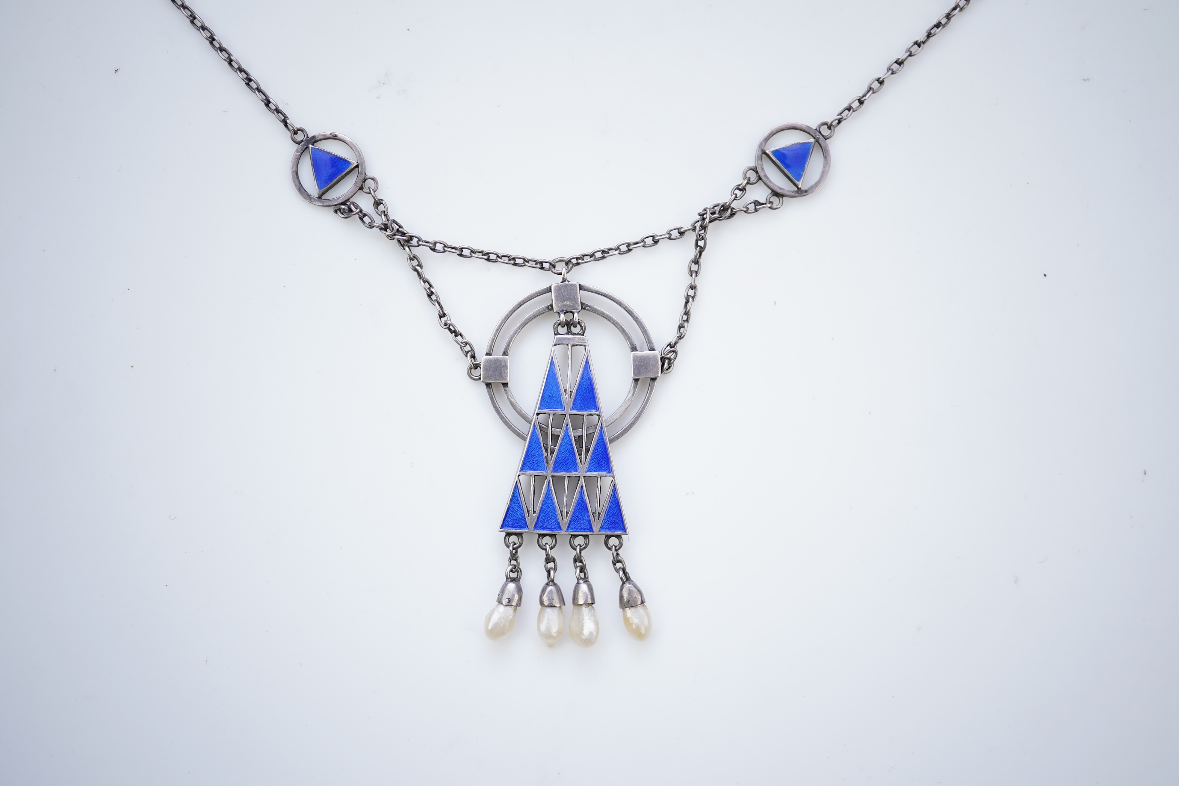 Theodor Fahrner, silver and enamel necklace, early 20th century